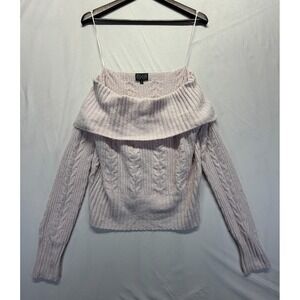 Major Label Group Off The Shoulder Sweater Womens Medium Pink Cable Knit‎ Ribbed